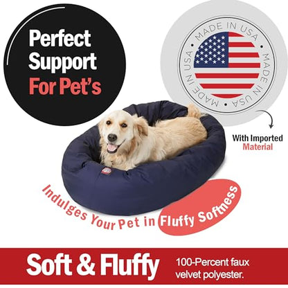 Majestic Pet 40 Inch Bagel Calming Dog Bed Washable – Cozy Soft Round Dog Bed with Spine Support for Dogs to Rest their Head - Fluffy Donut Dog Bed 40x29x9 (Inch) - Round Pet Bed Large – Blue - color: Blue