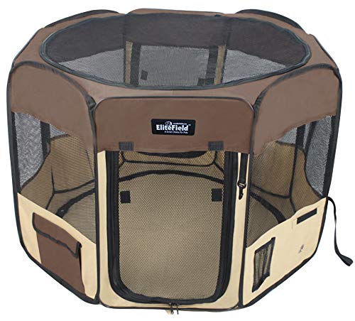 EliteField 2-Door Soft Pet Playpen (2 Year Warranty), Exercise Pen, Multiple Sizes and Colors Available for Dogs, Cats and Other Pets (30" x 30" x 20"H, Brown+Beige) - color: Brown+Beige, size: 30" x 30" x 20"H
