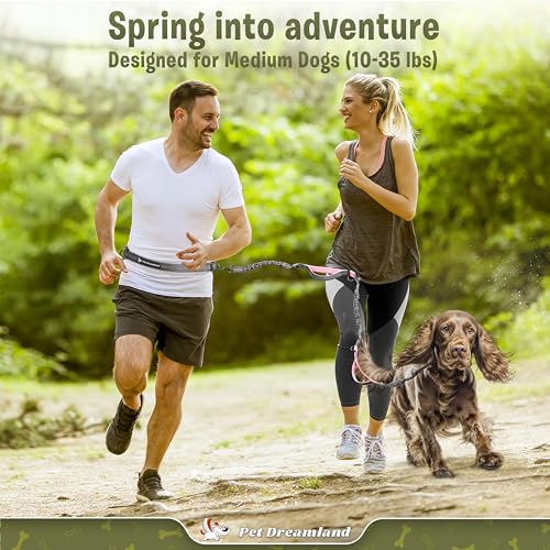 Exquisite Hands-Free Leash for Medium Dogs: Ultimate Comfort & Freedom for Running, Walking, Hiking. Premium Quality, Durable & Versatile Waist Dog Leash Belt. Your Dog Will Love It - color: Dark Grey & Pink