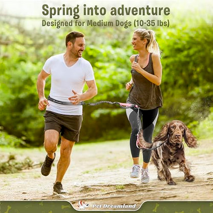 Exquisite Hands-Free Leash for Medium Dogs: Ultimate Comfort & Freedom for Running, Walking, Hiking. Premium Quality, Durable & Versatile Waist Dog Leash Belt. Your Dog Will Love It - color: Dark Grey & Pink