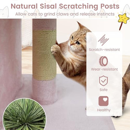 Tangkula Small Cat Tree for Indoor Cats, 25.5 Inch Cat Tower with Sisal Scratching Posts, 2 Large Cat Condos with Padded Top Perch, Modern Cat Climbing Furniture for Adult Cats & Kittens (Pink) - color: Pink