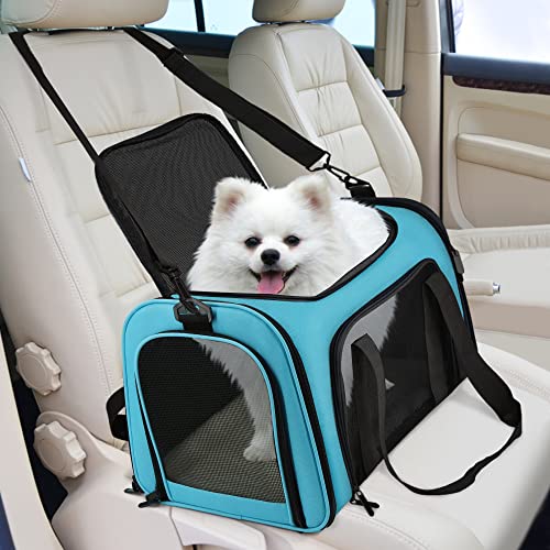 Henkelion Pet Carrier for Small Medium Cats Puppies up to 15 Lbs, Airline Approved Small Dog Travel Puppy Carrier Soft Sided, Collapsible - Blue - color: Blue, size: 17.0"L x 11.0"W x 11.0"H