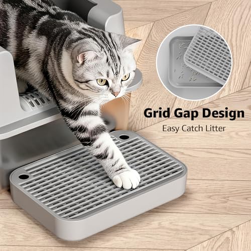 Litter Box Step, Litter Box Ramp/Catcher with Filter Function, Anti-Tracking & Easy to Clean,Non-Slip,Ideal for Small & Elderly Cats,Grey