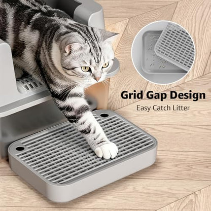 Litter Box Step, Litter Box Ramp/Catcher with Filter Function, Anti-Tracking & Easy to Clean,Non-Slip,Ideal for Small & Elderly Cats,Grey