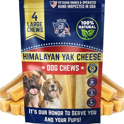 Devil Dog Pet Co. Himalayan Yak Cheese Dog Chews for Medium to Large Breeds & Aggressive Chewers - Long Lasting, Rawhide Free, High Protein - Cleaner Teeth, Anxiety & Boredom Relief - 4 Pack - style: Large - 4 Pack