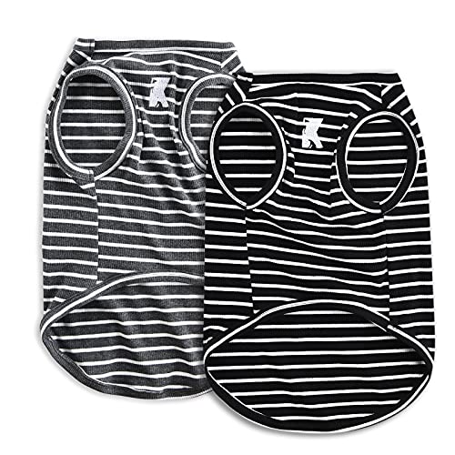 Dog Shirt Vest Lightweight Stretchy Dog T-Shirt Soft Cool Shirts Sleeveless Stripe Vests Breathable Clothes for Puppy Kitty Cats Small Medium Large Dogs 2 Pack Black + Grey [XL/Extra Large] - color: Black + Grey, size: XL-(15~24lb) | Chest(~20.8")