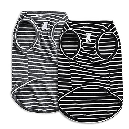 Dog Shirt Vest Lightweight Stretchy Dog T-Shirt Soft Cool Shirts Sleeveless Stripe Vests Breathable Clothes for Puppy Kitty Cats Small Medium Large Dogs 2 Pack Black + Grey [XL/Extra Large] - color: Black + Grey, size: XL-(15~24lb) | Chest(~20.8")
