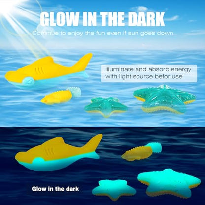 Dog Toy Floating Luminous, Squeaky Dog Toy, Glow in the Dark, for Large Dogs (Kit Large Shark + Large Starfis) - style: For Large Dogs (Large Starfish + Hammerhead Shark)
