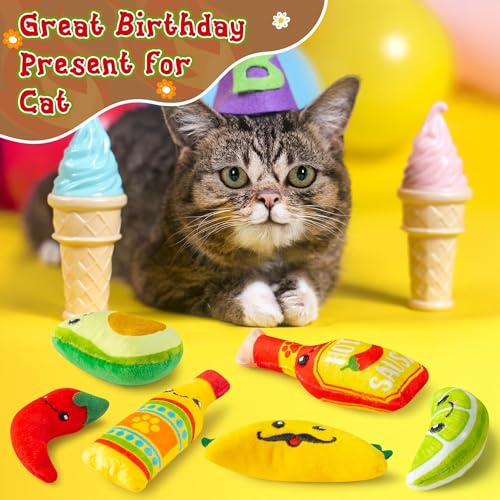 Mexican Catnip Stuffed Toys - 6Pcs Pet Days Mexican Carnival Funny Cat Toys for Cat Lovers Gifts, Cute Taco Hot Sause Avocado Lime Indoor Kitten Chew Bite Kick Interactive Pet Supplies - style: Mexican Carnival Taco Hot Sause Chili Avocado Lime