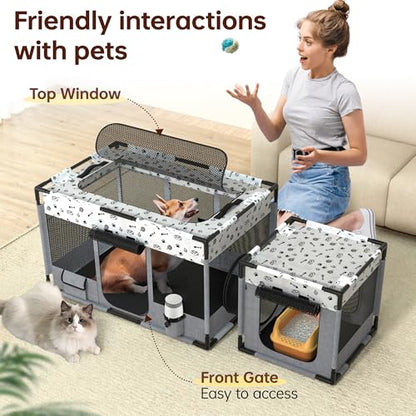 Portable Cat Playpen, Pet Dog Playpen, Kitten Puppy Play Pen for Indoor/Outdoor, Collapsible Cats Cages Enclosed Tent with Carrying Case, PVC Pipe Frame, 600D Oxford, 39" x 24" x 22"