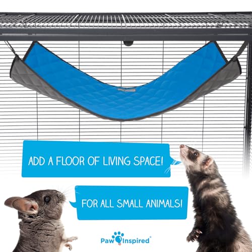 Paw Inspired Hanging Fleece Hammock for Ferrets, Rats, Chinchillas, Sugar Gliders, Small Pets | Hideout Toy for Guinea Pigs, Hamsters | Swivel Clips for Small Animal Cages (Gray/Blue) - color: Gray/Blue