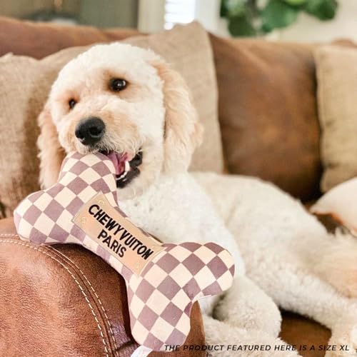 Haute Diggity Dog Chewy Vuiton Bone Plush Squeaky Dog Toy, Soft Durable Designer-Inspired Stuffed Puppy Chew Toys for Small, Medium & Large Dogs, Machine-Washable (Tan Checker) XL - color: Brown Bone, size: X-Large