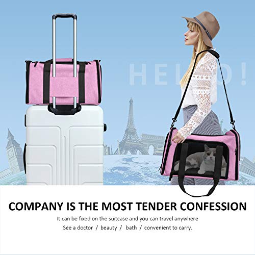 Henkelion Pet Carrier for Small Medium Cats Dogs Puppies up to 15 Lbs, TSA Airline Approved, Soft Sided, Collapsible Travel - Pink - color: Pink, size: 17.0"L x 11.0"W x 11.0"H