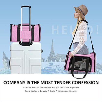 Henkelion Large Cat Carriers Dog Carrier Pet Carrier for Large Cats Dogs Puppies up to 25Lbs, Big Dog Carrier Soft Sided, Collapsible Travel Puppy Carrier - Large - Pink - color: Pink, size: 20.0"L x 13.0"W x 13.0"H