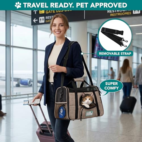 PetAmi Airline Approved Pet Carrier for Cats & Small Dogs, Soft Sided TSA Travel Carrier Bag with Sherpa Bed, Breathable Mesh Ventilation, Collapsible Bowl, Up to 18 lbs, Large Heather Taupe - color: Heather Taupe, size: Large - 19.5"L x 10.2"W x 12"H