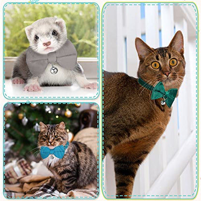 Yahenda 10 Pieces Cat Bowtie Collars with Bell Solid Colors Kitten Bow Breakaway Cat Bowtie for Boys Girls Adjustable Pet Collar with Safety Buckle Kitten Puppy Pet Accessories