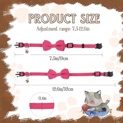 Sliverdew 2 Pcs Kitten Bow Tie Collar with Bell Cute Cat Collar for Girl Boy Cats Breakaway Cat Collars Adjustable Small Puppy Safety Collar Solid Color Plaid Pet Collar (Pink) - color: pink