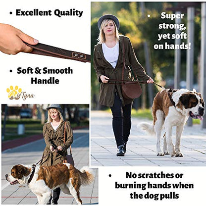 ADITYNA Heavy Duty Leather Dog Leash 6 ft x 1" - Strong, Soft Training Lead for Large & Extra Large Breeds (XL - 6 ft x 1 inch, Brown) - color: Brown, size: XL - 6 ft x 1 inch