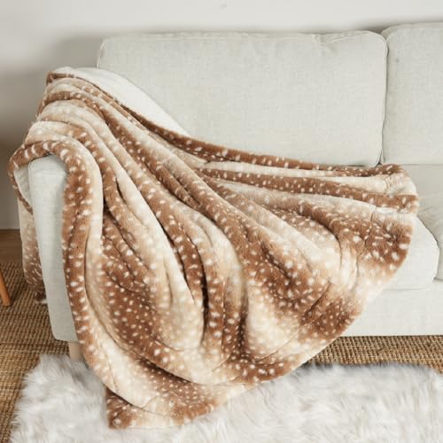 COZY KISS Luxury Faux Fur Blanket Deer Print, Waterproof Pet Blanket Washable, Woman Sofa Bed Couch Throw, Liquid Pee Proof for Large Dog or Cat, Reversible, Super Soft, 60x80 inch, Brown - color: Brown Deer, size: Twin (60"x80")