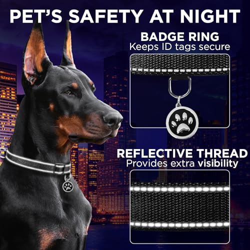 TECEUM Reflective Dog Collar – Black – S – Extra Soft Padding – Basic Nylon Pet Collar – Quick Release Buckle – Fits Small, Medium and Large Dogs, Puppies, Cats – ESA & Service Dog Options - color: Black, size: Small