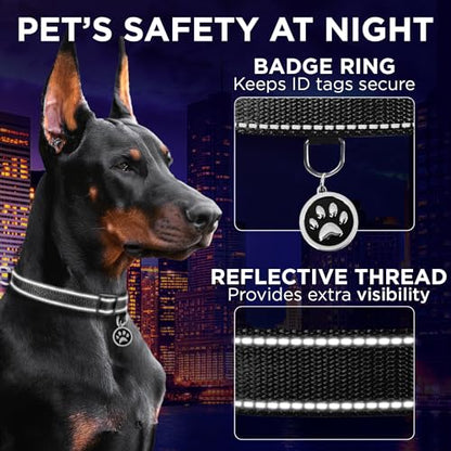 TECEUM Reflective Dog Collar – Black – XL – Extra Soft Padding – Basic Nylon Pet Collar – Quick Release Buckle – Fits Small, Medium and Large Dogs, Puppies, Cats – ESA & Service Dog Options - color: Black, size: X-Large