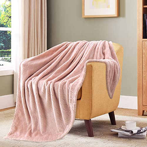 TOONOW Fleece Blanket Textured Fuzzy Plush Throw Blanket Twin Size 60" x 80", Super Soft Fluffy Bed Blanket Geometric Pattern Comfy Microfiber Flannel Blankets for Couch, Bed, Sofa, Light Pink - color: Light Pink, size: Twin- 60" x 80"