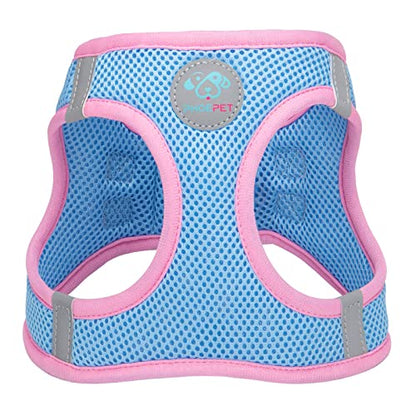 PHOEPET Step-in Dog Harness,Reflective Adjustable Dog Vest Harness, Soft Pet Walking Jacket with 2 Metal Leash Hooks for Dog and Cat(Baby Blue Base & Pink Straps,L) - color: Baby Blue Base & Pink Straps, size: L (Neck: 12-13.5”,Chest: 16-18”)
