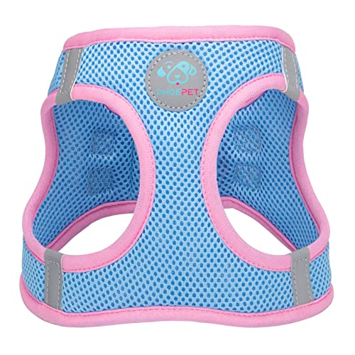 PHOEPET Step-in Dog Harness,Reflective Adjustable Dog Vest Harness, Soft Pet Walking Jacket with 2 Metal Leash Hooks for Dog and Cat(Baby Blue Base & Pink Straps,S) - color: Baby Blue Base & Pink Straps, size: S (Neck: 10-11”,Chest: 13-14.5”)