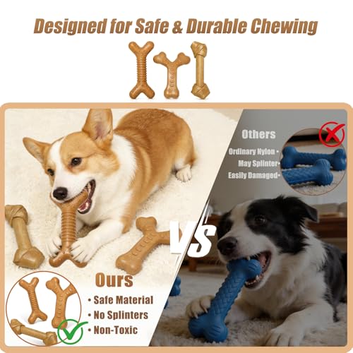 Dog Chew Toys for Aggressive Chewers, 3 Pack Nylon & Wood Teething Bone Toy Set with Chicken Flavor, Durable Tough Bones Chewing Toys for Medium & Large Dogs - style: 3Pack-Large