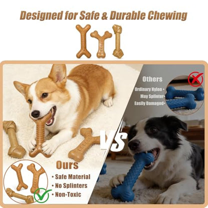 Dog Chew Toys for Aggressive Chewers, 3 Pack Nylon & Wood Teething Bone Toy Set with Chicken Flavor, Durable Tough Bones Chewing Toys for Medium & Large Dogs - style: 3Pack-Large