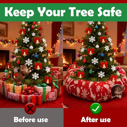 Cat Tunnel Christmas Tree Skirt for Indoor Cats with Bed,Christmas Cat Tunnel Peekaboo Cave Play Christmas Tree Cat Tunnels,Cute Cat Donut Toys Tunnel Skirt Hideout Under Tree (Red 2) - color: Red 2