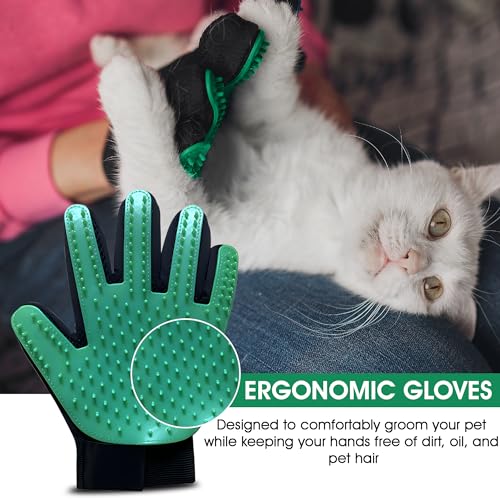 Upgrade Pet Grooming Gloves, Grooming Gloves for Dogs, Cats, Rabbits & Horses with Long and Short Hair, Efficient Pets Hair Remover Mittens - 1 Pair (Green) - color: Green