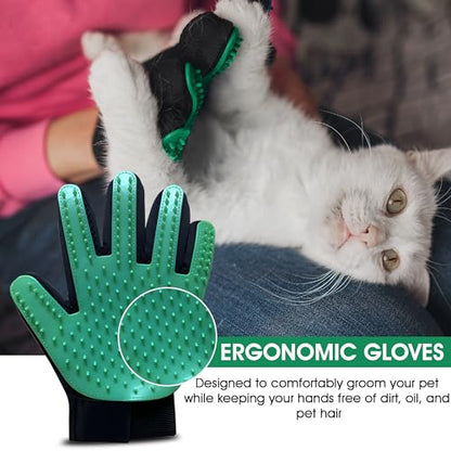 Upgrade Pet Grooming Gloves, Grooming Gloves for Dogs, Cats, Rabbits & Horses with Long and Short Hair, Efficient Pets Hair Remover Mittens - 1 Pair (Green) - color: Green