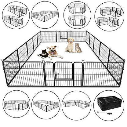 ZENY Dog Playpen 24 Inch 16 Panels, Heavy Duty Pet Dog Pen Indoor, Metal Dog Fence with Doors, Foldable Animal Outdoor Exercise Pen for Yard, RV, Camping