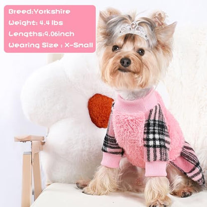 Small Dog Sweater Dresses Winter Dog Clothes, Puppy Outfit Pet Clothes Chihuahua Yorkie Wedding Birthday Pink Plaid Dresses Holiday Festival Outfits, XS, Pink - color: Pink, size: X-Small (Chest 13in )