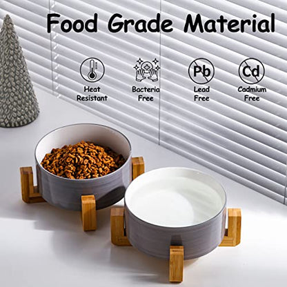 Petygooing Ceramic Cat Dog Bowl Set with Stand,Small Dog Bowls,Pet Food and Water Dish, Anti Slip Set of 2 Cat Bowls-Cute Modern Pet Food Dish Small Size (13.5OZ/5.1 in) Grey White - color: Grey White, size: Puppy/Small Size Dogs & Cat Bowls 400ML*2