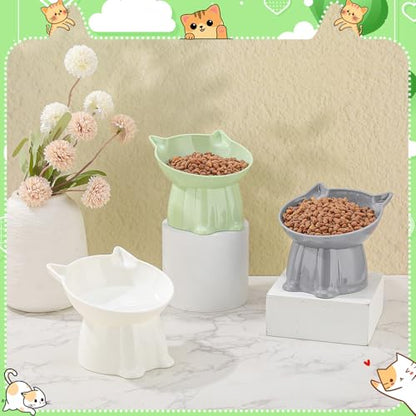 3 Pcs Elevated Cat Bowls 15°Raised Cat Food Bowl with Silicone Mat Whisker Friendly Anti Vomiting Cats Dishes Pet Food and Water Bowls for Indoor Cats Kittens Classic 3 Colors - color: Green, Grey, White