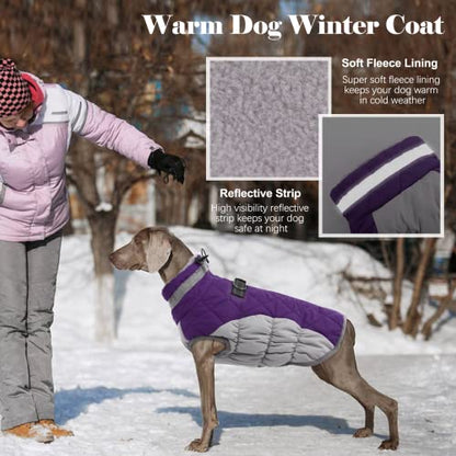 Lelepet Dog Coat Warm Dog Winter Coat Waterproof Dogs Jacket with Harness Built in Reflective Pet Fleece Vest Zip-Up Cold Weather Coats for Small Dogs Turtleneck & Windproof Coats Chihuahua Purple XS - color: Purple, size: X-Small