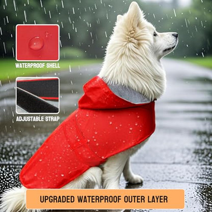 Dog Raincoat Small Dog Rain Jacket Poncho Waterproof Pet Rain Suit Double-Layered Puppy Small Dogs Cats Breathable Lining Hooded Leash Hole Adjustable,Red,XS,Back Length 4.6-6.7 inches - color: Red, size: XS:Back Length 4.6-6.7"