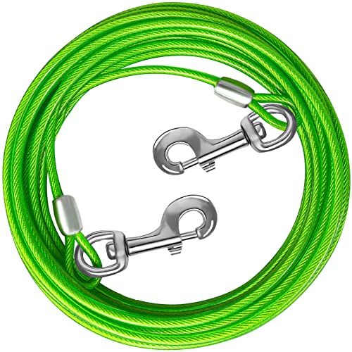 Dog Tie Out Cable 10FT Green Steel Wire Dog Cable with Durable Superior Clips for Large, Medium, Small Dogs Up to 165 lbs - color: Green, size: 10ft