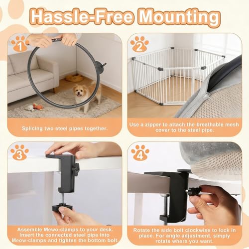 Cat Desk Bed Attachment, Gray Breathable Mesh Fabric Replacement Set, Machine Washable, Fabric Only, Clamp Not Included, Perfect for Summer - color: +Gray