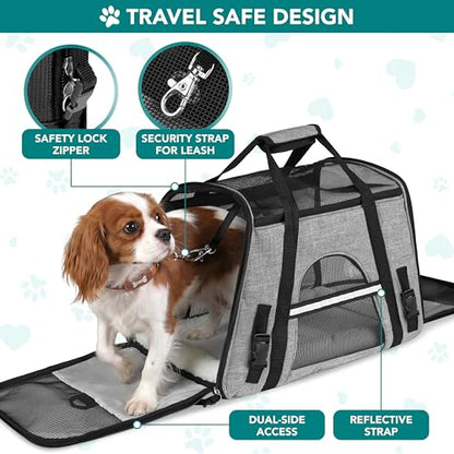 PetAmi Airline Approved Pet Carrier for Cats & Small Dogs, Soft Sided TSA Travel Carrier Bag Sherpa Bed, Breathable Mesh Ventilation, Collapsible Bowl, Fit Under Seat, Up to 18 lbs, Large Heather Gray - color: Heather Gray, size: Large - 19.5"L x 10.2"W x