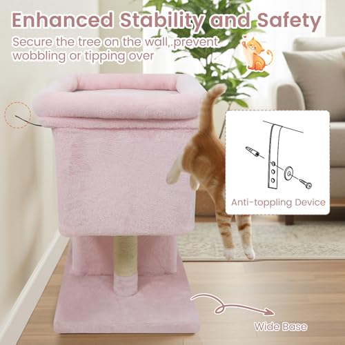 Tangkula Small Cat Tree for Indoor Cats, 25.5 Inch Cat Tower with Sisal Scratching Posts, 2 Large Cat Condos with Padded Top Perch, Modern Cat Climbing Furniture for Adult Cats & Kittens (Pink) - color: Pink