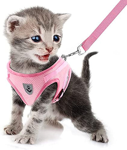 Dog Harness and Leash Set for Walking, Soft Mesh Adjustable Easy Control Lightweight Cat Vest Harnesses with Reflective Strips, Escape Proof Small Dogs Cats Vests (Pink, X-Small) - color: Pink, size: X-Small