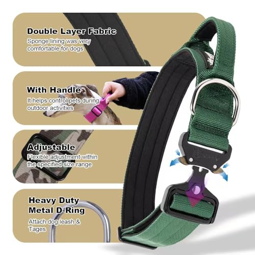 TSPRO Premium Dog Collars Tactical Dog Collar with Handle and Heavy Duty Quick-Release Metal Buckle Durable Thick and Adjustable for Medium to Large Dogs (Black M) - color: Basic Black, size: Handle-Equipped M (14.5"-18" Adjustable)