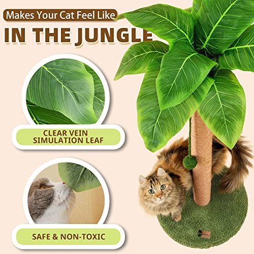 Meowoou Cat Scratching Post with Hanging Ball,23.6 inch Tall Cute Cat Toys for Indoor Cats with Sisal Rope,Palm Decor Cat Tree Tower for Kitten Scratcher Green - size: 23.6 in Green
