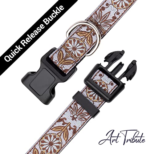 Dog Collars for Small Medium & Large Dogs - Female and Male Patterns on Long Lasting, Adjustable, Strong and Durable Puppy Quick Release Buckle White Woven Collar - color: White Woven, size: Medium