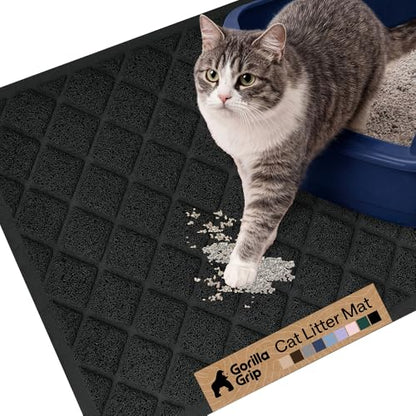 GORILLA GRIP Cat Litter Box Mat, Cushioned Coil Mesh Litter Trapping Mats, Scatter Control Supplies for Less Mess, Phthalate Free, Ultra Deep Catch Grooves, Rinse or Vacuum to Clean, 24x17 Black - color: Black, style: Small (24" x 17")