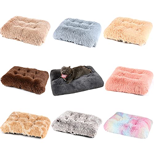 Long Plush Calming Pet Bed Cuddler Pet Bed for Dogs and Cats Fluffy Faux Fur Dog Bed with Anti Slip Bottom Machine Washable Pet Sleep Bed Crate Mat Geometric Blue M - color: Geometric Blue, size: M(25"x19"x4")