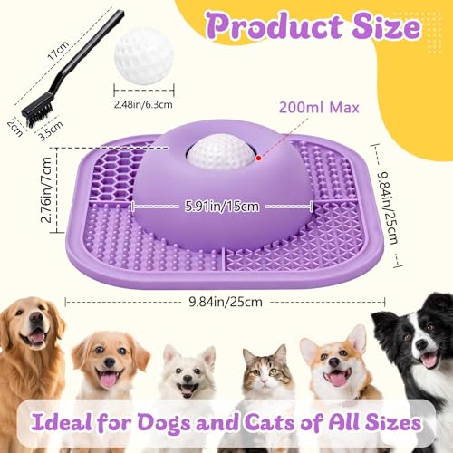 Slow Feeder Dog Bowls & Lick Mat for Liquid and Thick Treat, Anti-Slip Dog Lick Bowl with Interactive Rolling Ball, 5/6 Cup Pup Licking Toy for Large Medium Small Dogs and Cats Purple - color: Purple